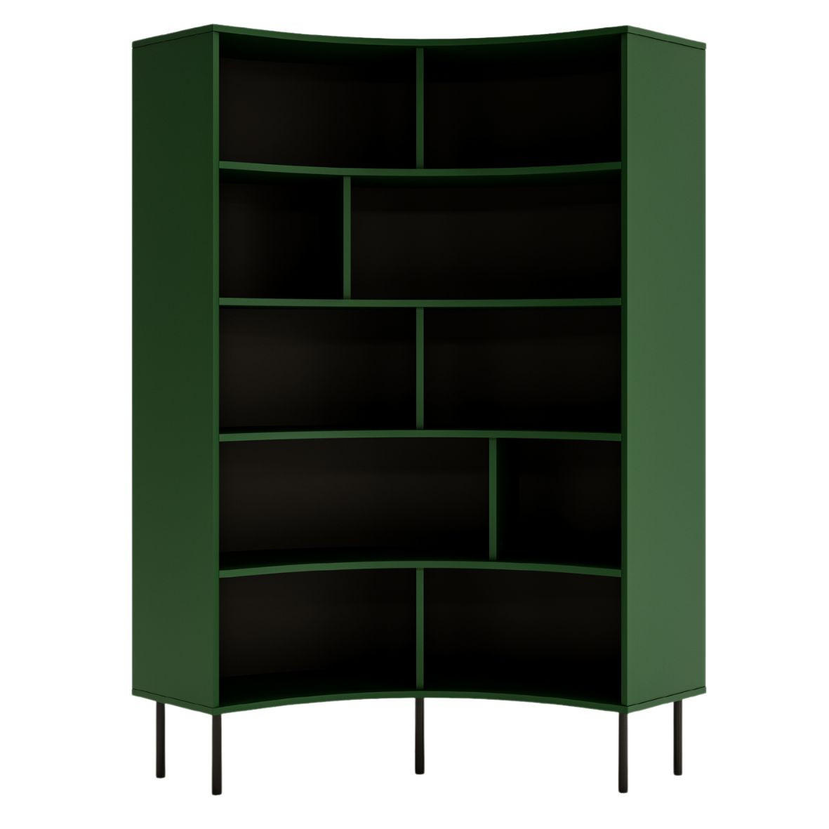 BÜCHERREGAL Horn, Grün, Bogenform, 10 Fächern - Dunkelgrün/Schwarz, Holzwerkstoff/Metall (100/181/32cm) - Skandica