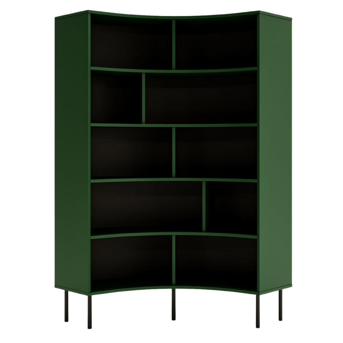 BÜCHERREGAL Horn, Grün, Bogenform, 10 Fächern - Dunkelgrün/Schwarz, Holzwerkstoff/Metall (100/181/32cm) - Skandica
