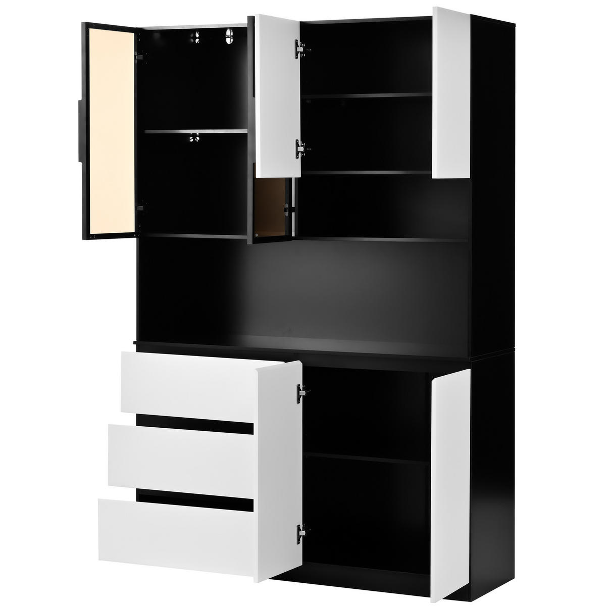 BUFFETSCHRANK Weiß-Schwarz 120.5/40/180 cm - Weiß, Holz (120.5/180/40cm) - PANGIVO