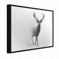 BILDER mit Rahmen Reh Nebel Grau 120x80 cm - Multicolor, Holzwerkstoff (120/80cm) - Wallarena