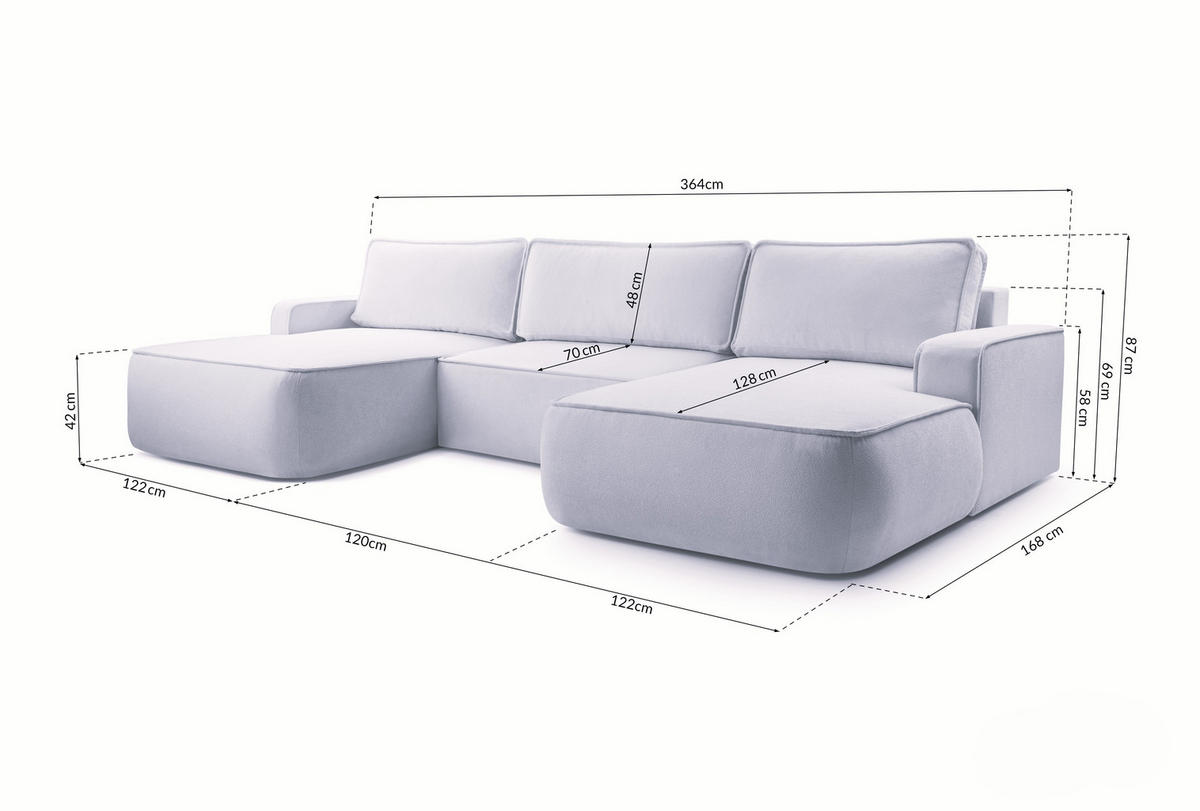 WOHNLANDSCHAFT SOLO Grün Boucle-Stoff mit Schlaffunktion - Grün, Holz (364/87/168cm) - MASSENO