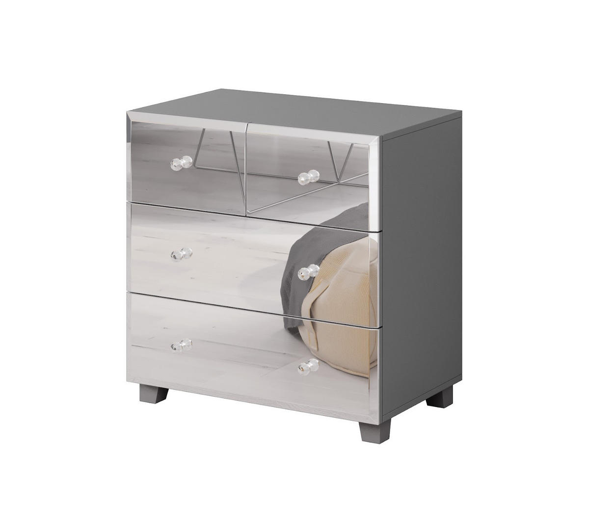 KOMMODE Bellagio grau / Spiegel 72 cm / 45 cm / 75 cm - Grau, Glas/Holz (72/75/45cm) - Feldmann-Wohnen