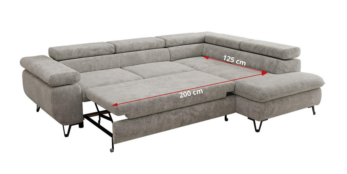 ECKSOFA PABLO L Hellgrau Schenille grob gewebt - Rechts Seite - Hellgrau/Schwarz, Textil/Metall (273/208cm) - MKS