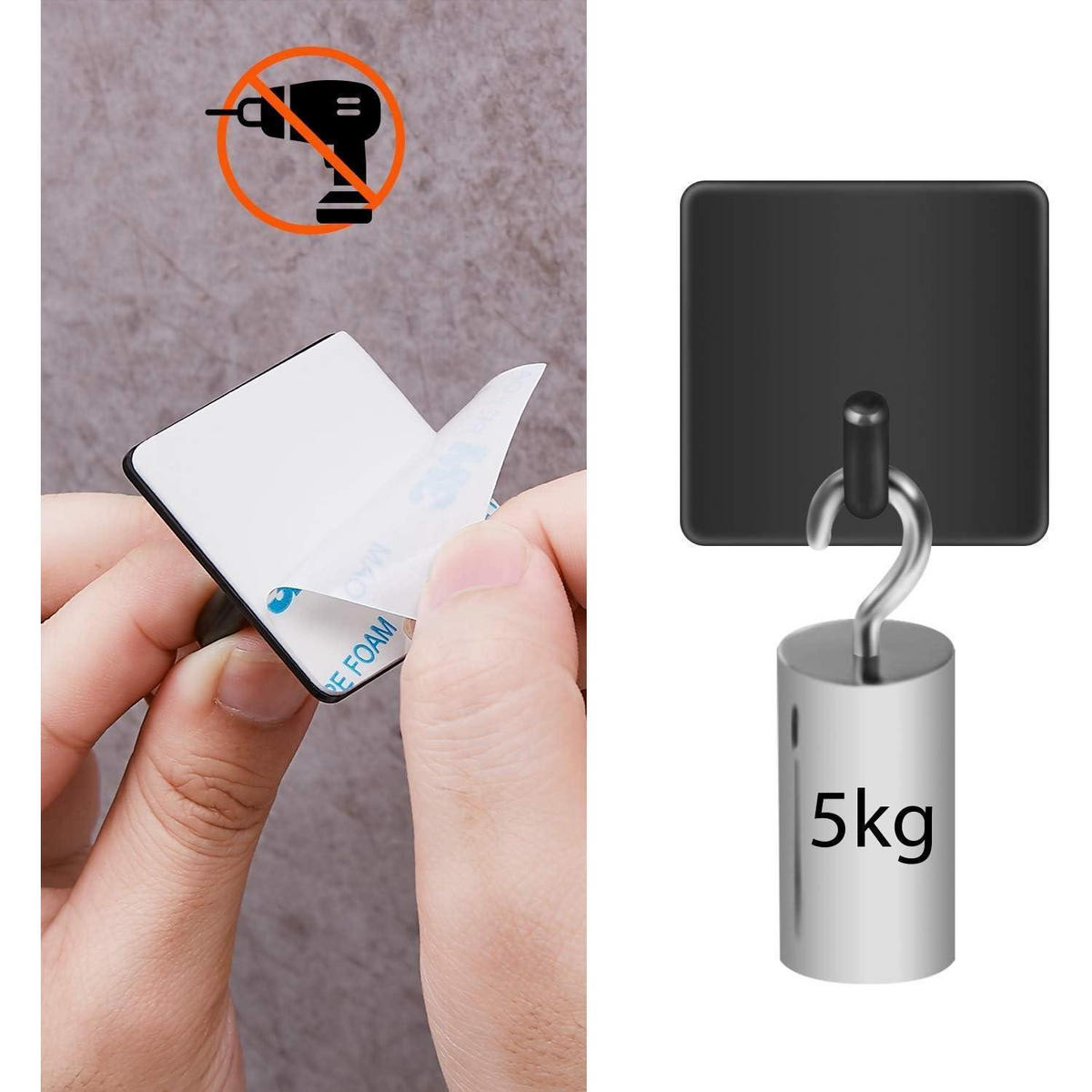 KLEBEHAKEN 4er Set Schwarz Matt Edelstahl Rostfrei Ohne Bohren - Schwarz, Metall (4.5/2/4.5cm)