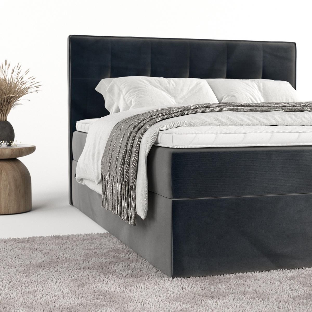BOXBETT Mireo 140/200 cm Anthrazit im Paros Stoff - Anthrazit/Schwarz, Holz/Holzwerkstoff (140/200cm) - AltaBeds