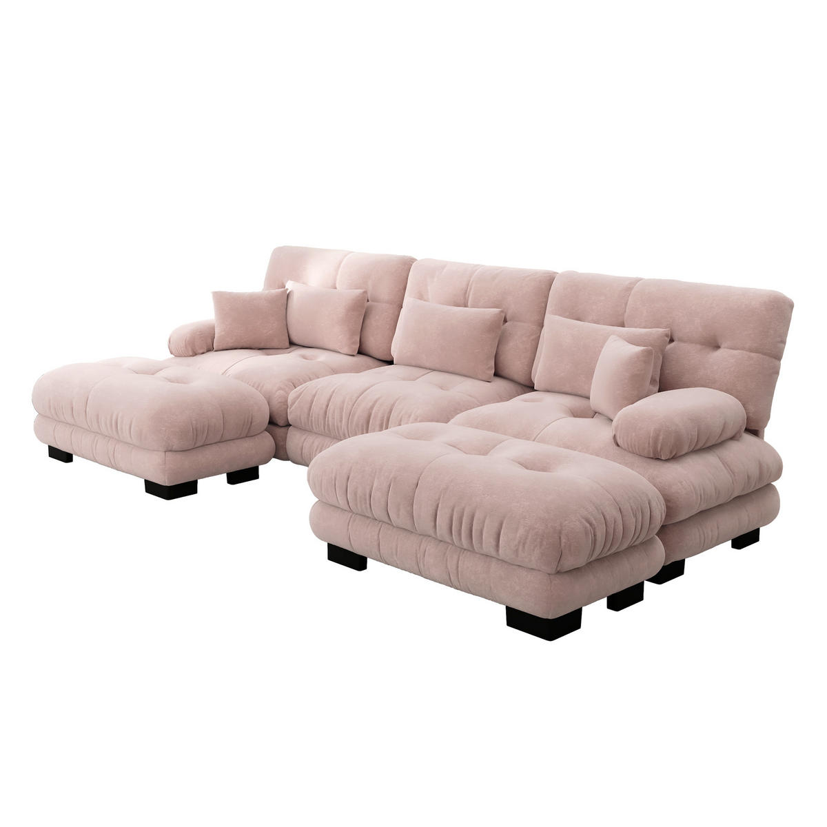 WOHNLANDSCHAFT Rosa 313/145/81 cm 3-Sitzer Modular mit Hocker - Pink, Textil (313/81/145cm) - PANGIVO