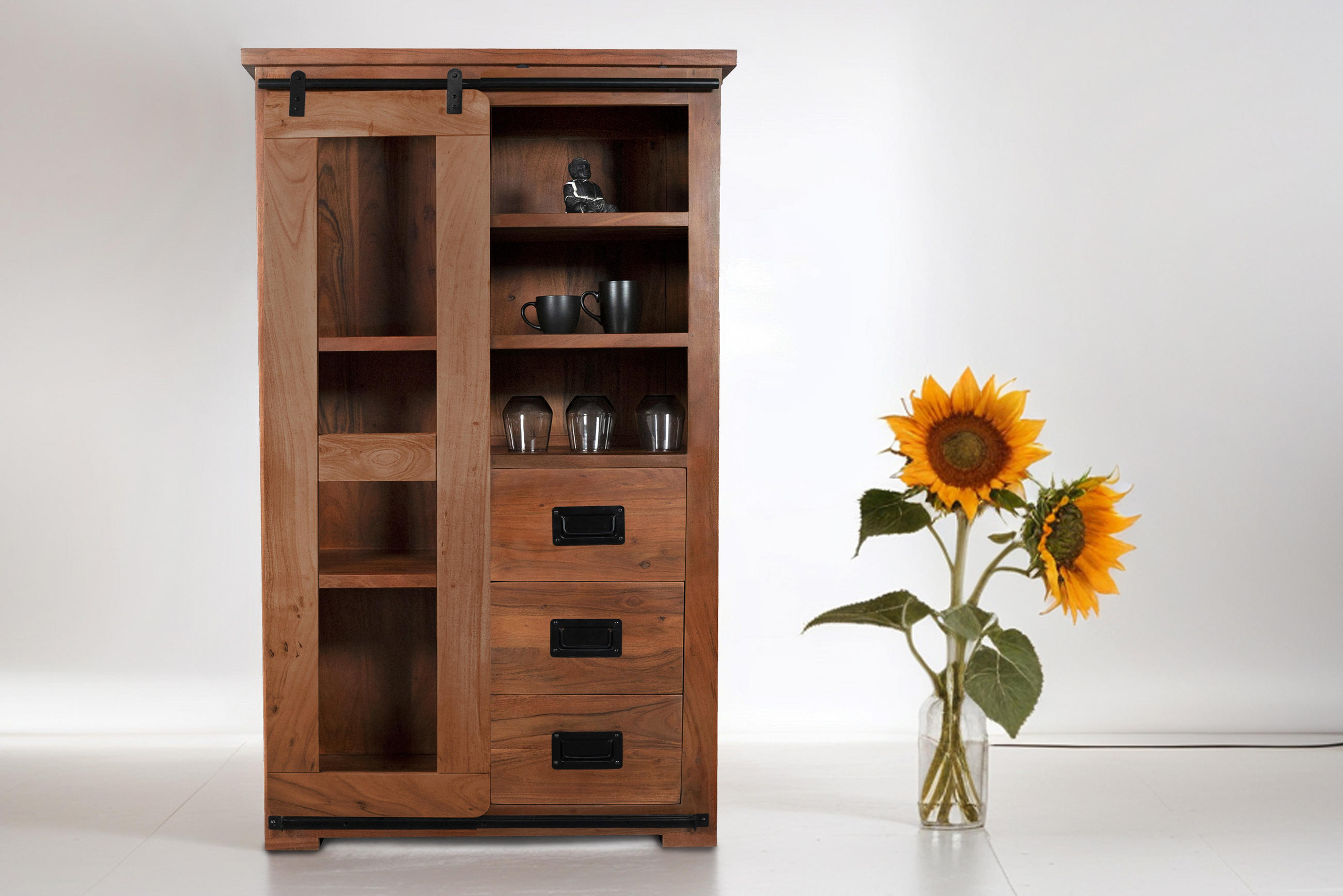 HIGHBOARD LIBRO - Braun/Naturfarben, Akazienholz/Holz (100/175/45cm) - SAM