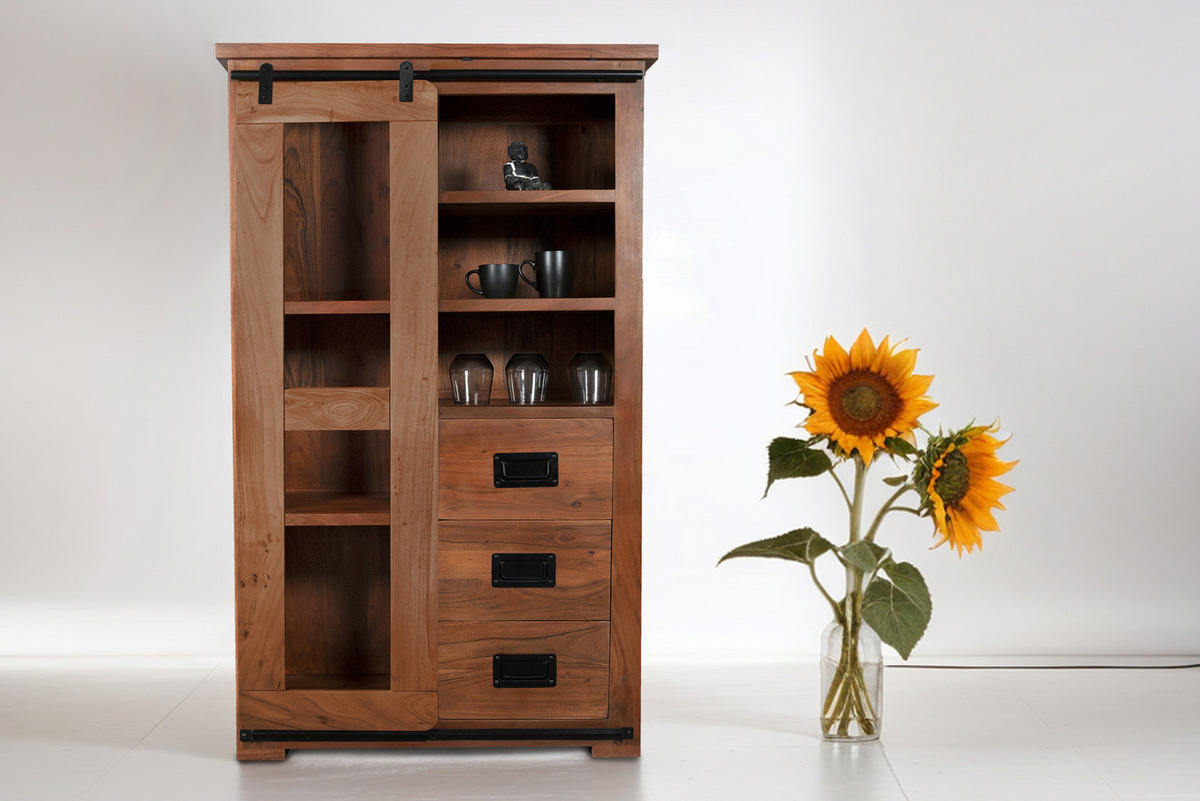 HIGHBOARD LIBRO - Braun/Naturfarben, Akazienholz/Holz (100/175/45cm) - SAM