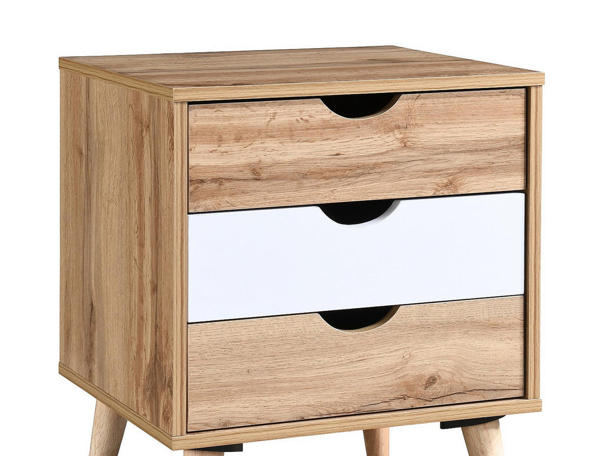 NACHTTISCH mit 3 Schubladen - Holzfarben & Weiß - LURVIA - Naturfarben, Holz (45/56.8/40.5cm) - Vente-Unique