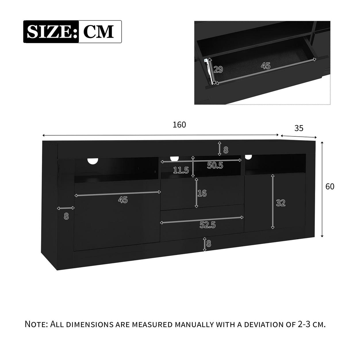 LOWBOARD 160/35/60 cm aus Spanplatte mit LED-Beleuchtung Schwarz - Schwarz, Holzwerkstoff (160/60/35cm) - Modenvie