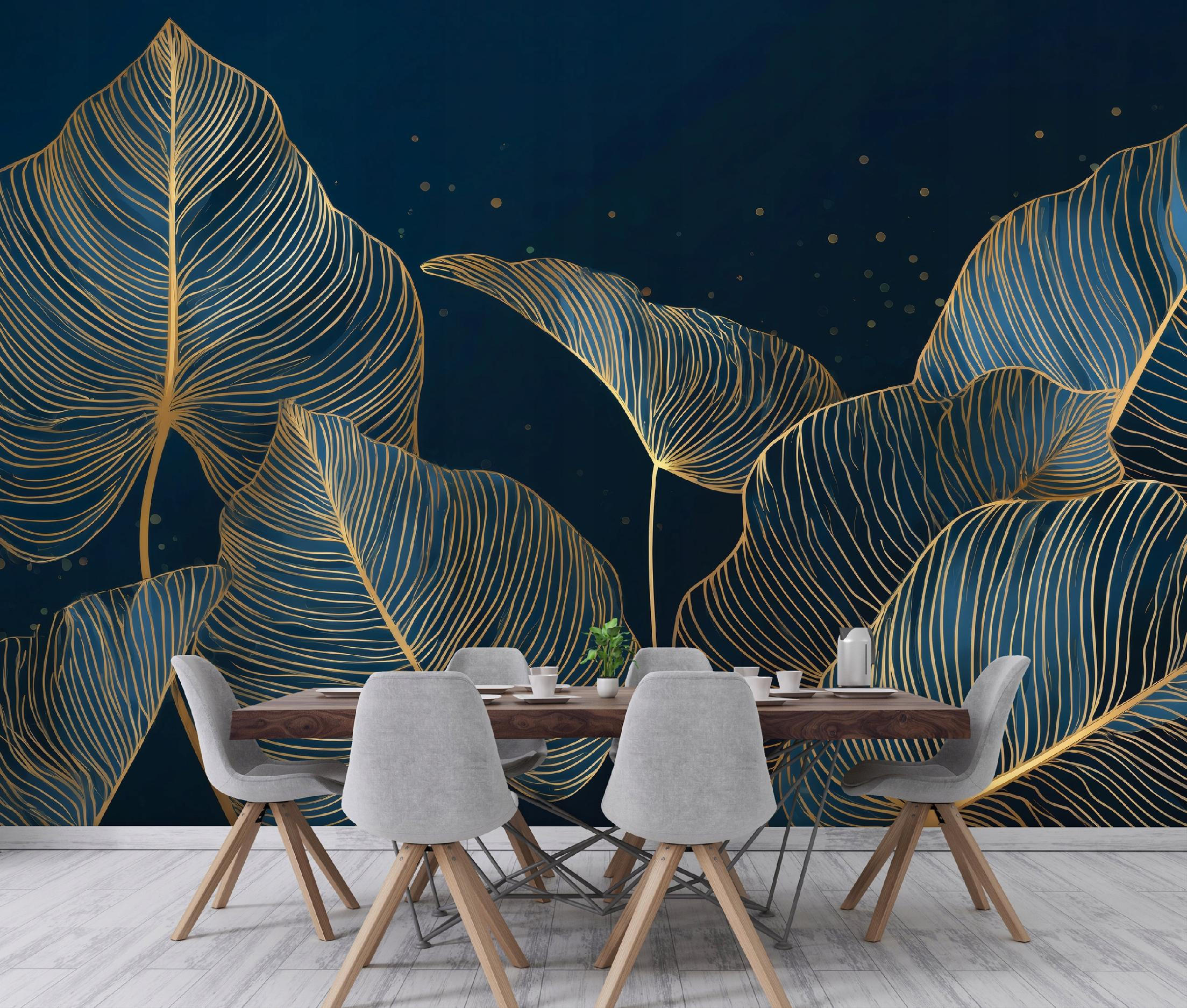 FOTOTAPETE Blätter Glamour Blau 400x280 cm - Multicolor, Papier (400/280cm) - Wallarena