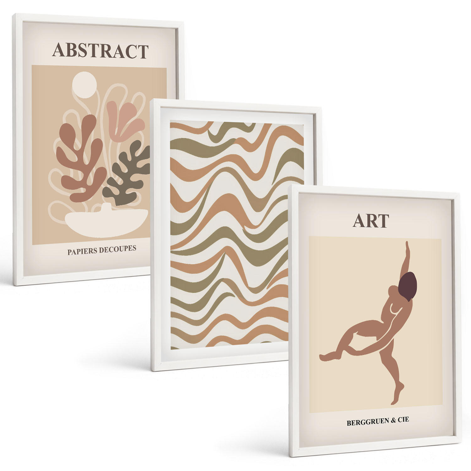 BILDER SET 3er Set - 40x60 cm Weißer Rahmen - Matisse Boho abstrakte Muster - Weiß, Kunststoff (40/60cm) - TULUP