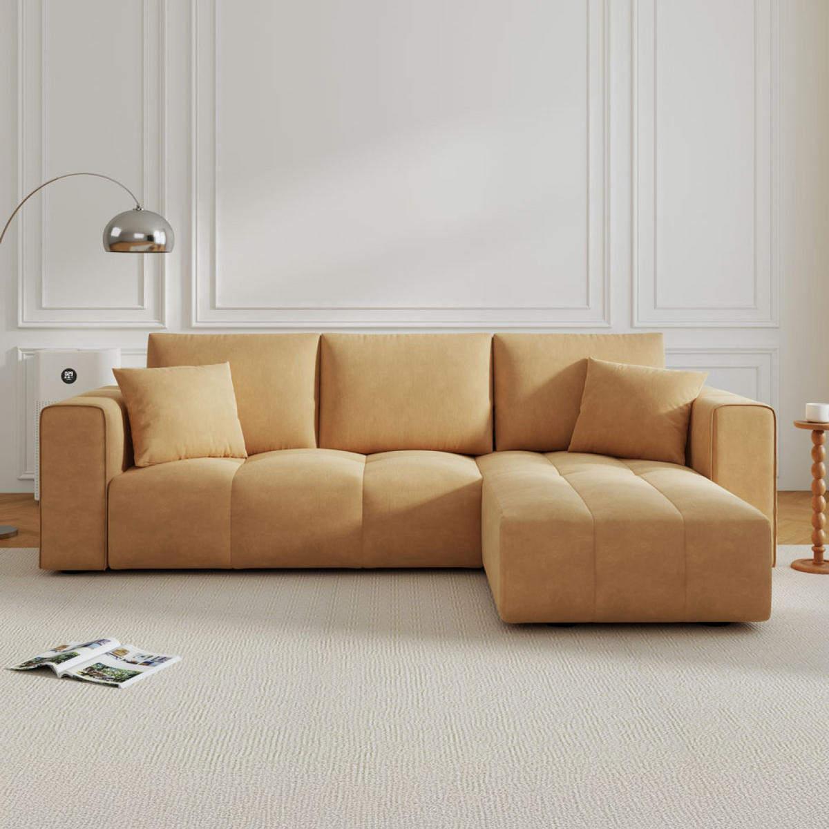 ECKSOFA mit schlaffunktion brighton gelb 4-sitzer samt - Gelb, Holz (250/146cm) - Concept Usine