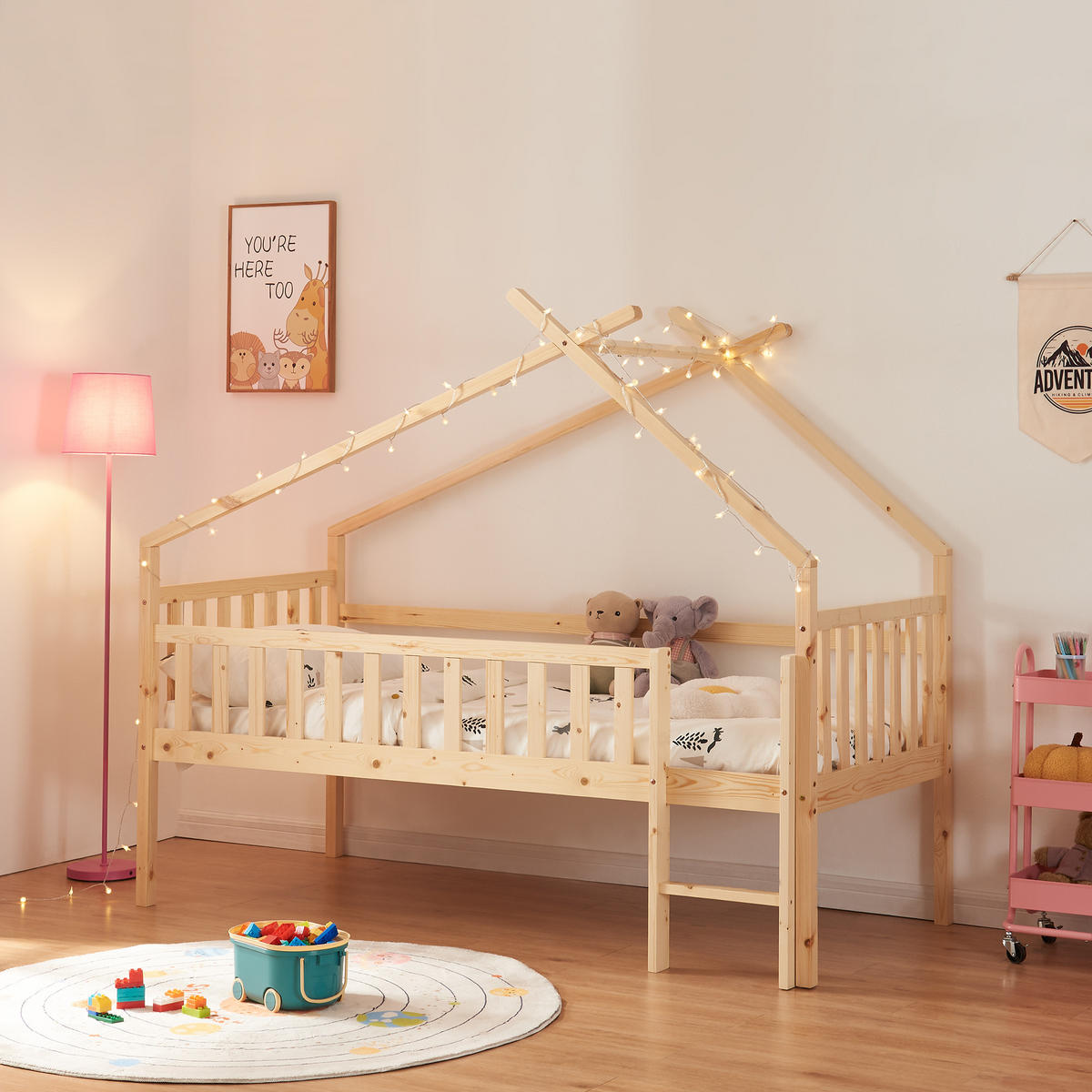 KINDERBETT Sotkamo - Naturfarben, Holz (90/200cm) - [en.casa]
