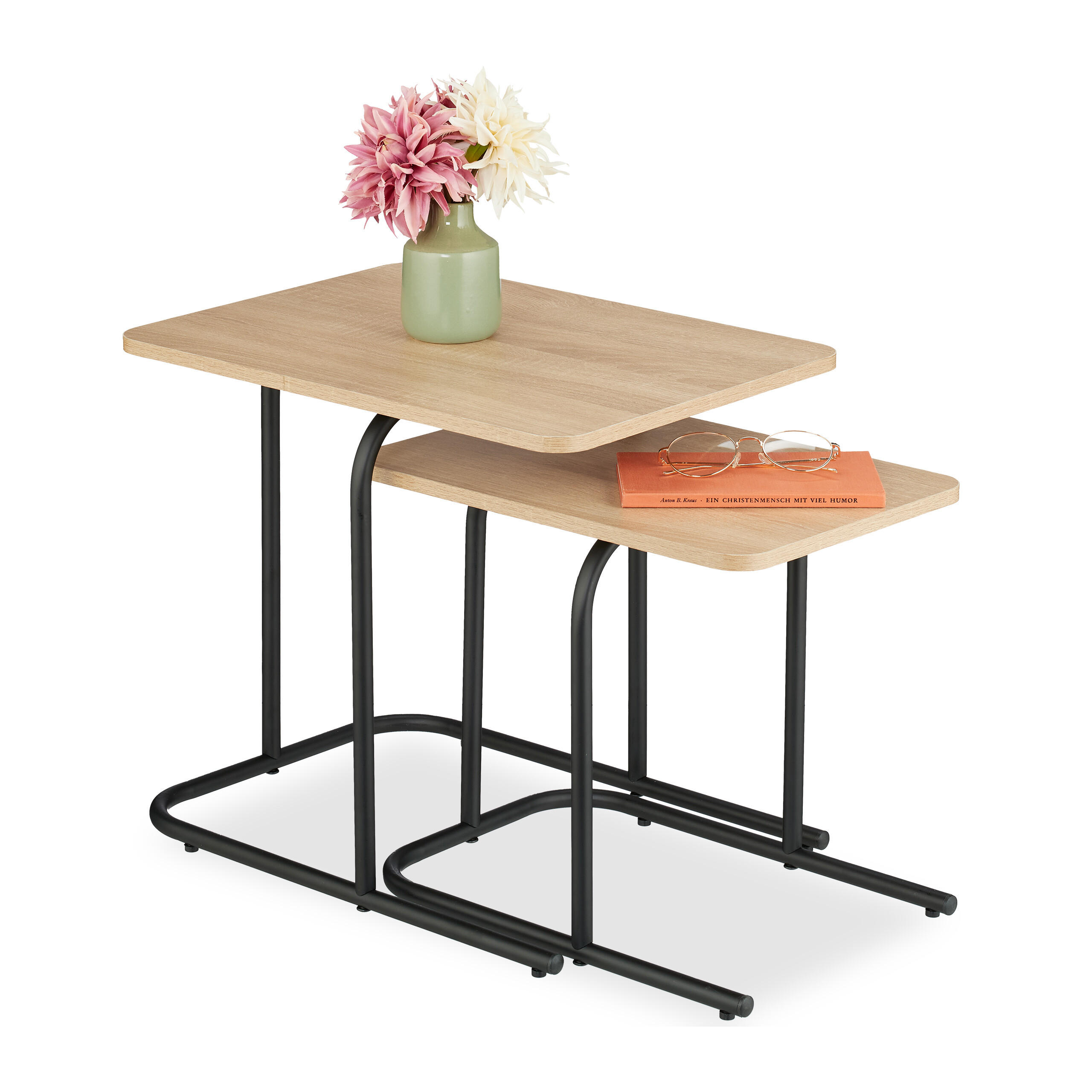 2-TLG.SATZTISCH-SET - Hellbraun, Holzwerkstoff/Kunststoff (35/48/42cm) - Relaxdays
