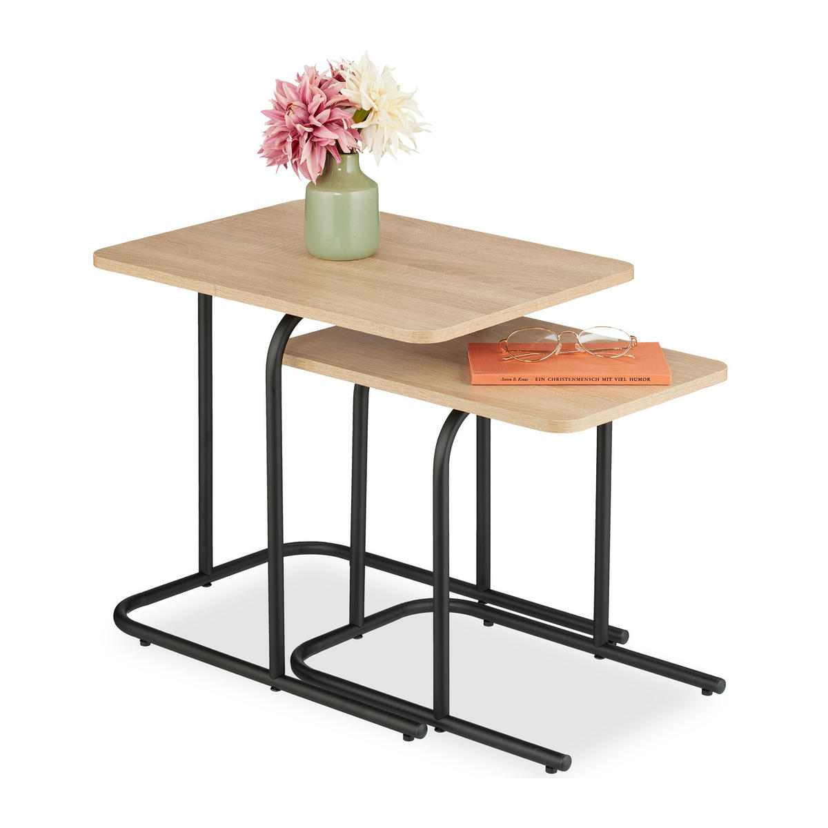 2-TLG.SATZTISCH-SET - Hellbraun, Holzwerkstoff/Kunststoff (35/48/42cm) - Relaxdays