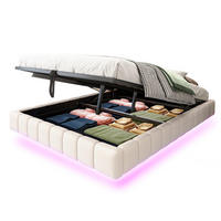 POLSTERBETT 140/200 cm Beige Hydraulischer Schwebebettrahmen mit Stauraum und LED-Beleuchtung - Beige, Textil (140/200cm) - OKWISH