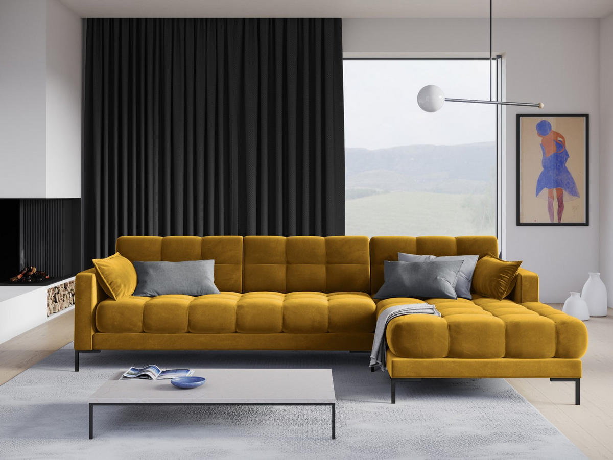 ECKSOFA rechts Mamaia aus Samt gelb 5 Sitzplätze - Gelb, Textil (185/293cm) - Micadoni