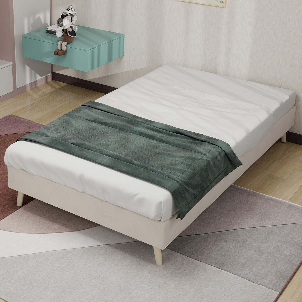 KINDERBETT 90/200 cm in Beige Stoff mit Bettkasten - Beige, Holzwerkstoff/Textil (90/200cm) - WISHDOR