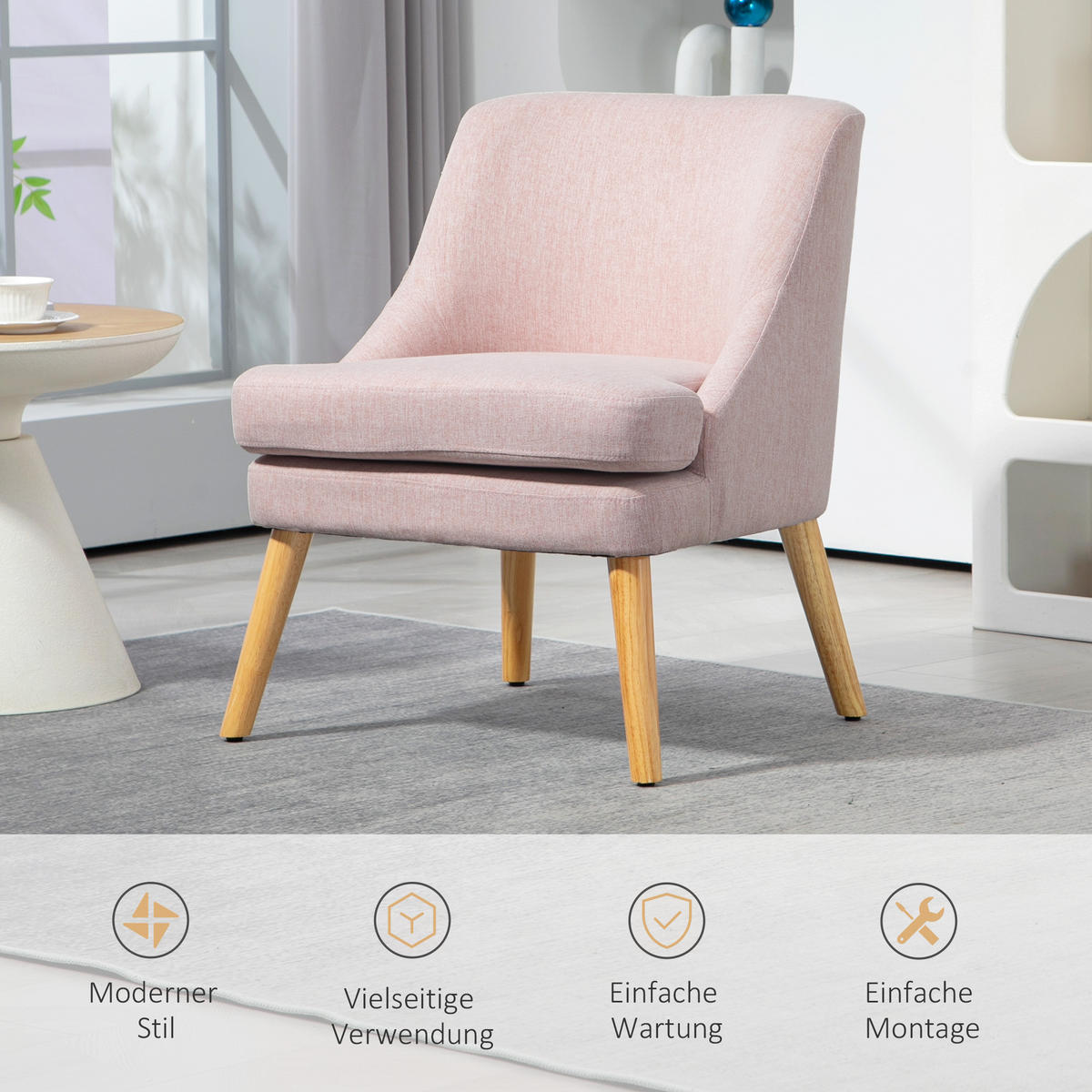 SESSEL Loungesessel mit Leinenoptik, Armlehne, Gepolstert Relaxsessel Rosa - Rosa, Textil (69/79.5/63cm) - HOMCOM