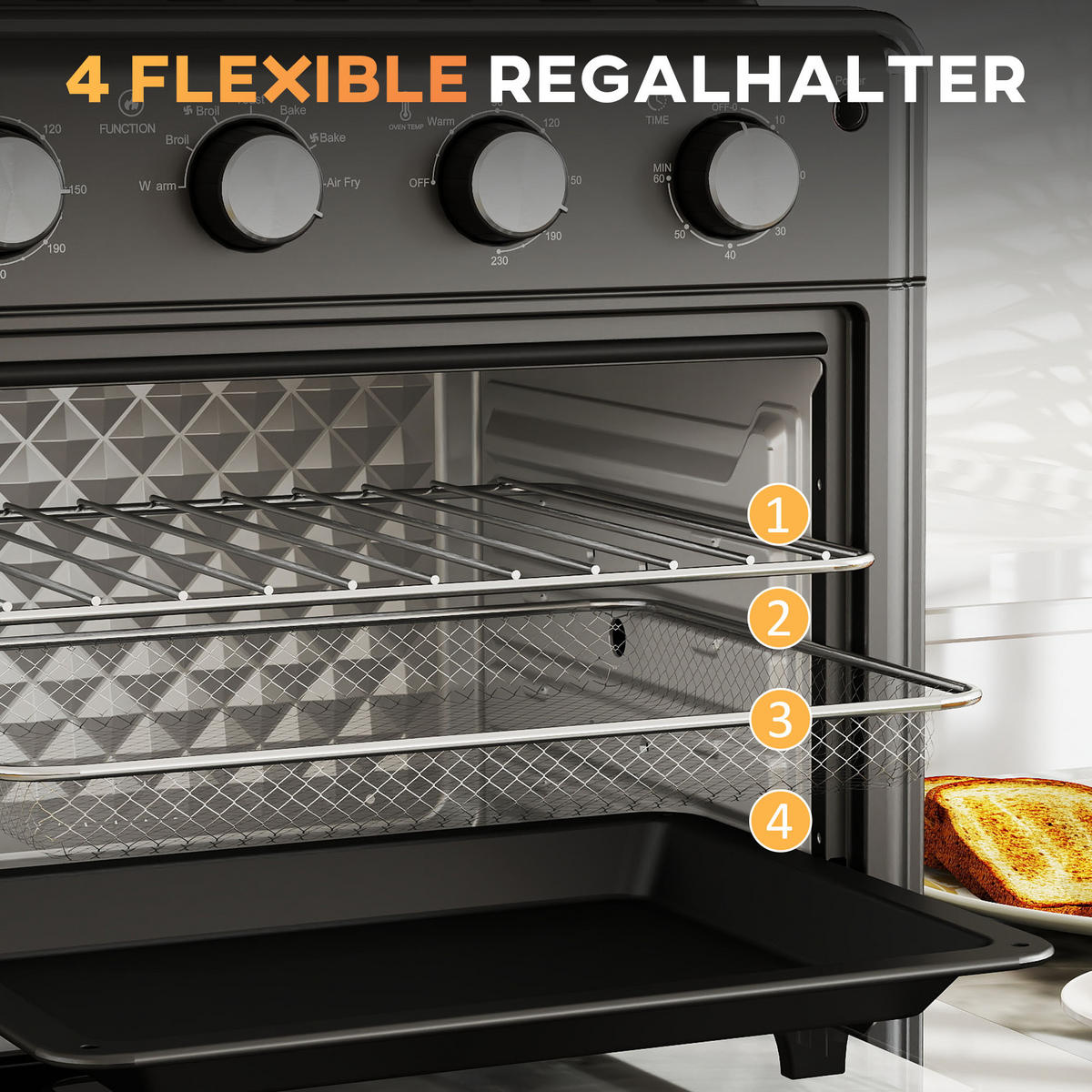 HEISSLUFTFRITTEUSE Stahl gehärtetes Glas Schwarz - Schwarz, Metall (43/39/39cm) - HOMCOM