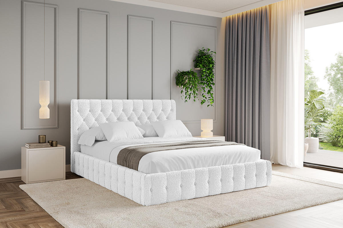 POLSTERBETT mit Bettkasten und Lattenrost, Bett mit Matratze H3/H4 - LARO 180x200 Weiß - Weiß, Holzwerkstoff/Textil (180/200cm) - ALTDECOR