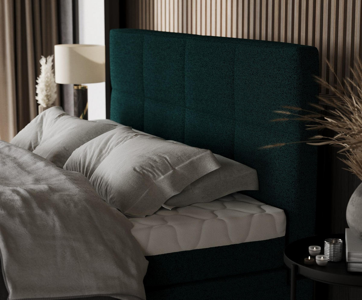 BOXBETT Tessa 200/200 cm Grün im Riva Stoff - Schwarz/Grün, Holz/Holzwerkstoff (200/200cm) - AltaBeds