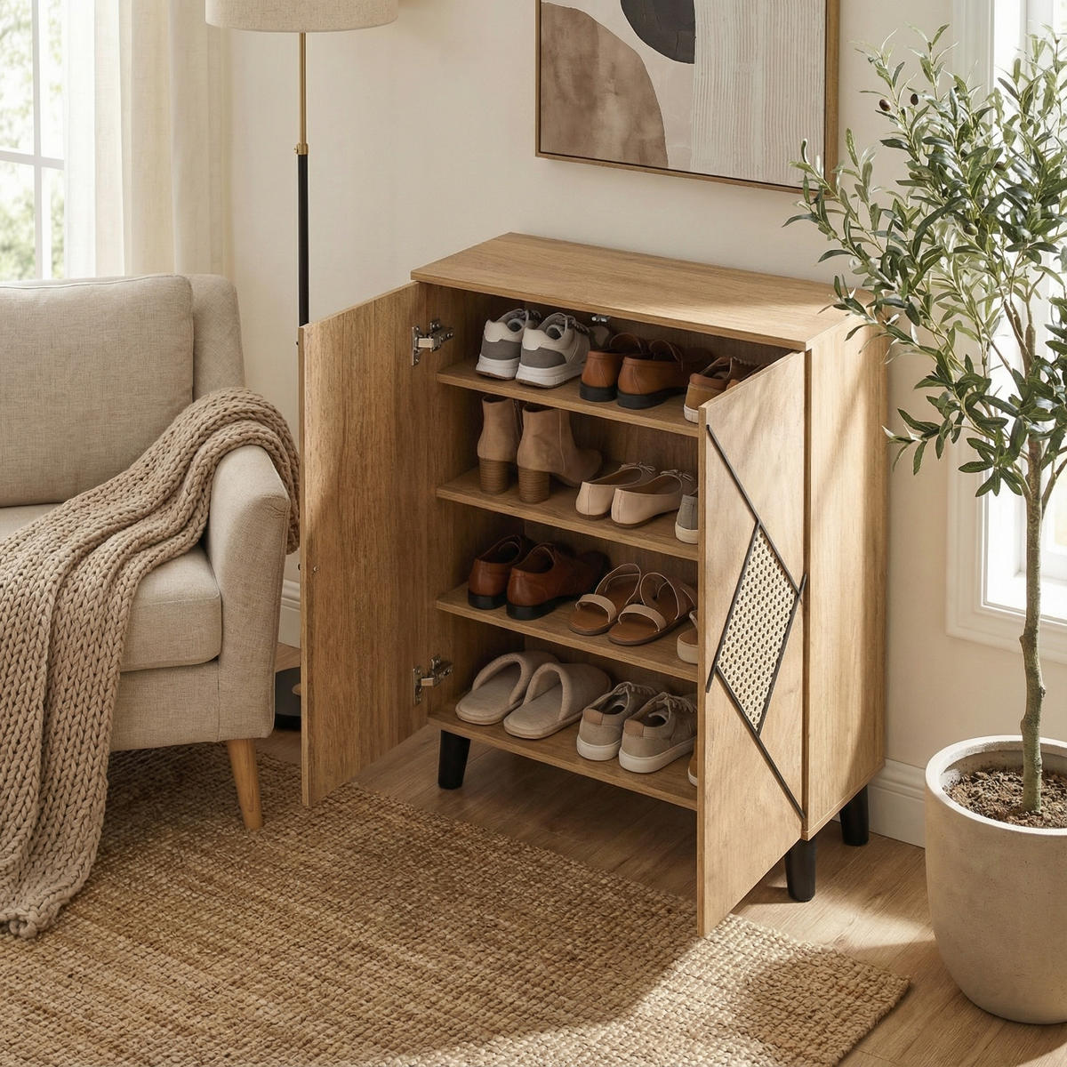 SCHUHSCHRANK 80 cm in Holzoptik - Eichefarben, Holzwerkstoff (80/91/32cm) - Urban Meuble