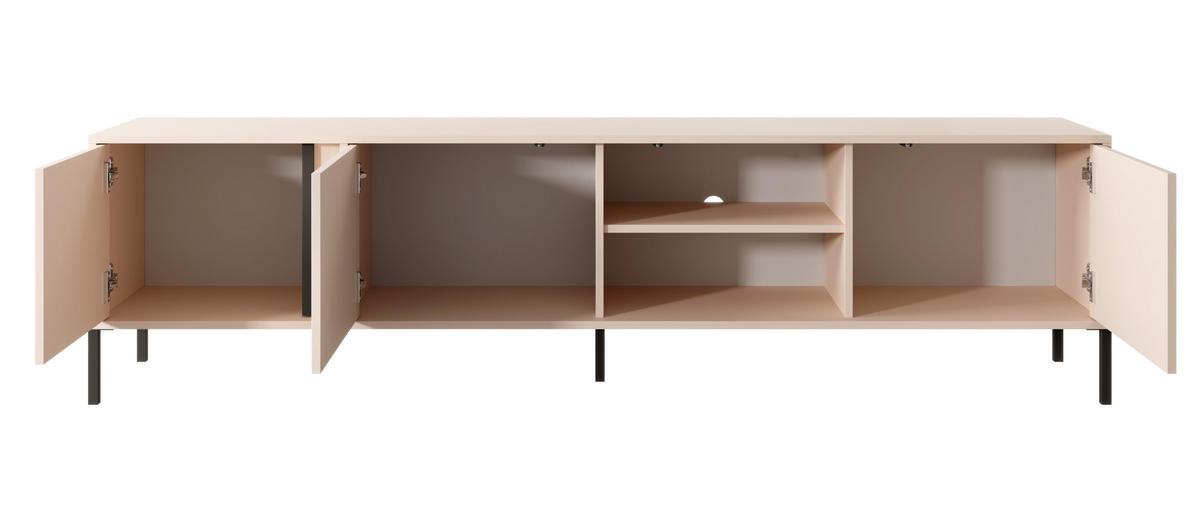 LOWBOARD Piemontesia 3T Beige 202,9/53,4/39,5 cm – mit Push-to-Open-Funktion - Beige/Schwarz, Holzwerkstoff/Metall (202.9/53.4/39.5cm) - AX Living