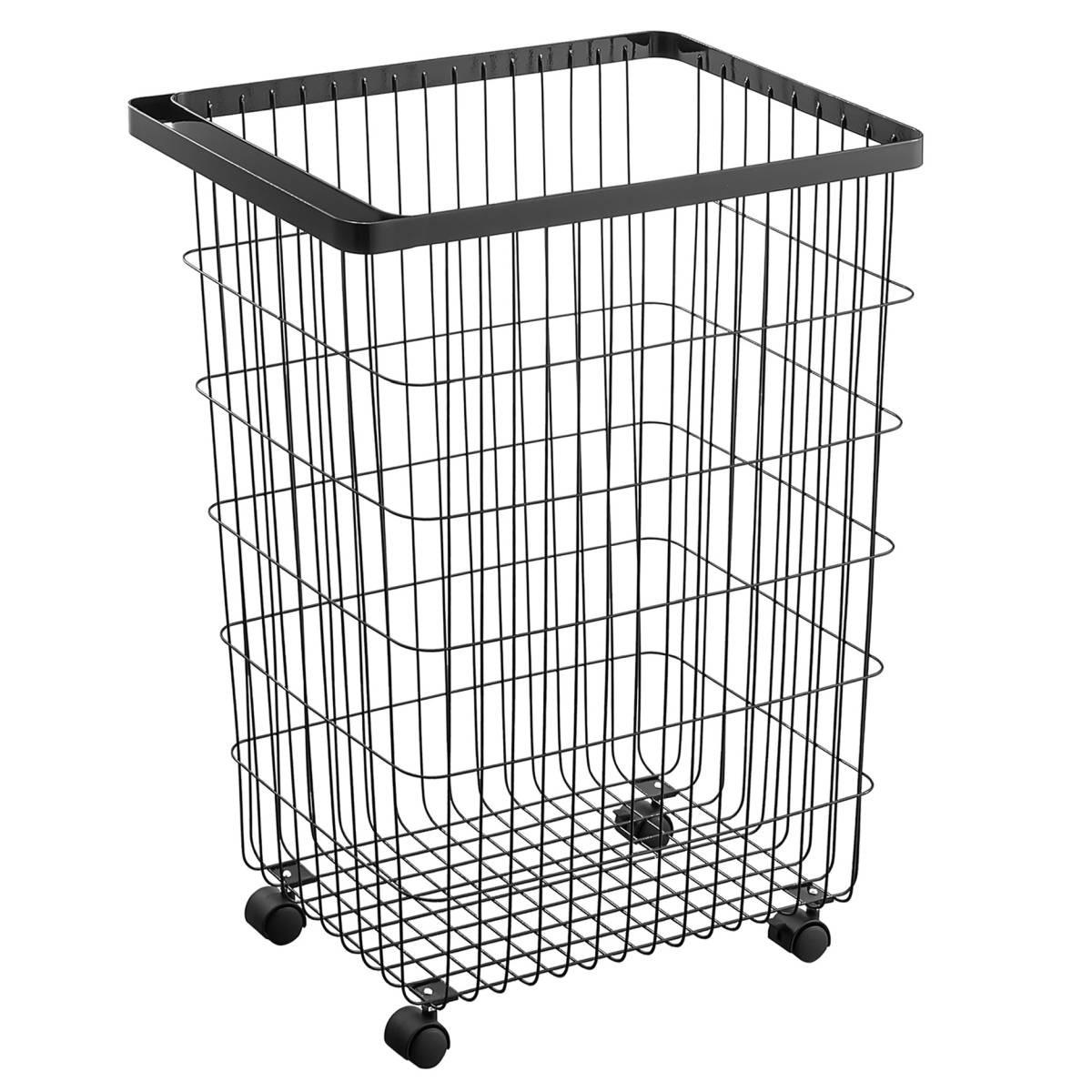 WÄSCHEKORB Tower schwarz 46/61/28 cm auf Rollen - Schwarz, Metall (46/61/28cm) - Yamazaki