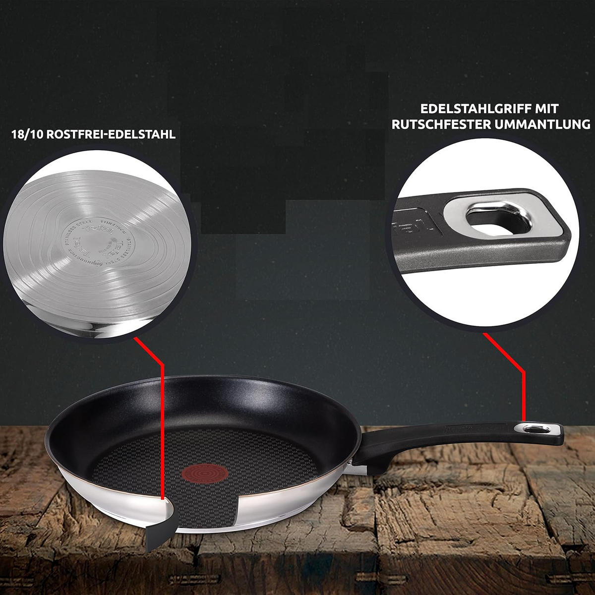 PFANNENSET Edelstahl E30 Jamie Oliver 2-teilig 20/26 cm Antihaft Induktion für alle Herdarten,Bratpfanne - Schwarz, Metall - Tefal