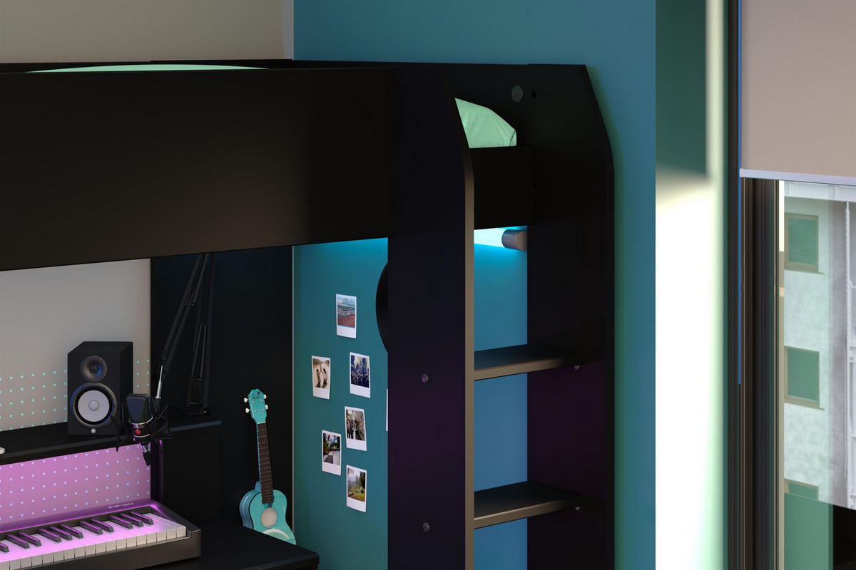 GAMING-HOCHBETT Parisot Online 1 mit LED+USB 90x200 Holzdekor Schwarz - Schwarz, Kunststoff (90/200cm) - 58aufmkessel