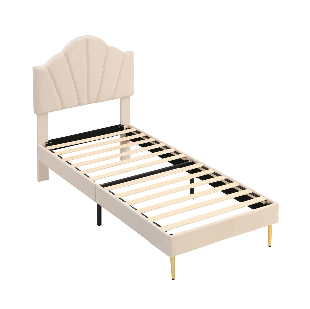 POLSTERBETT aus Samt 90x200 cm in Beige mit verstellbarem Kopfteil - Beige, Textil (90/200cm) - Modfu