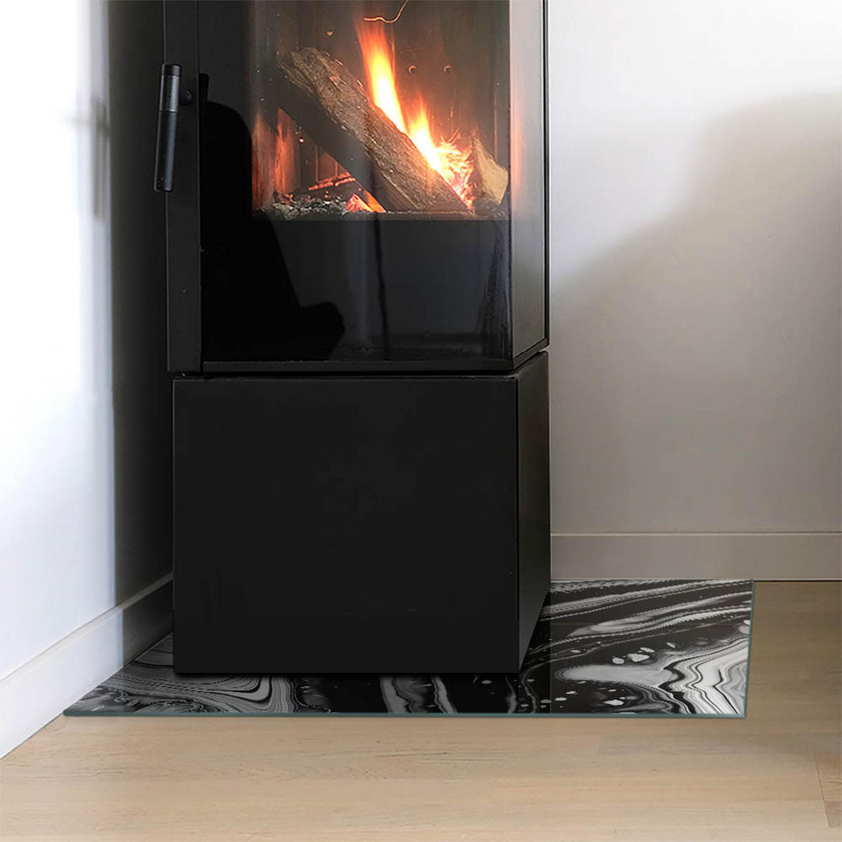 GLASPLATTE für Kamin 60x40 cm Schwarz Weiß - Multicolor, Glas (60/40/0.4cm) - ArtPrintCave