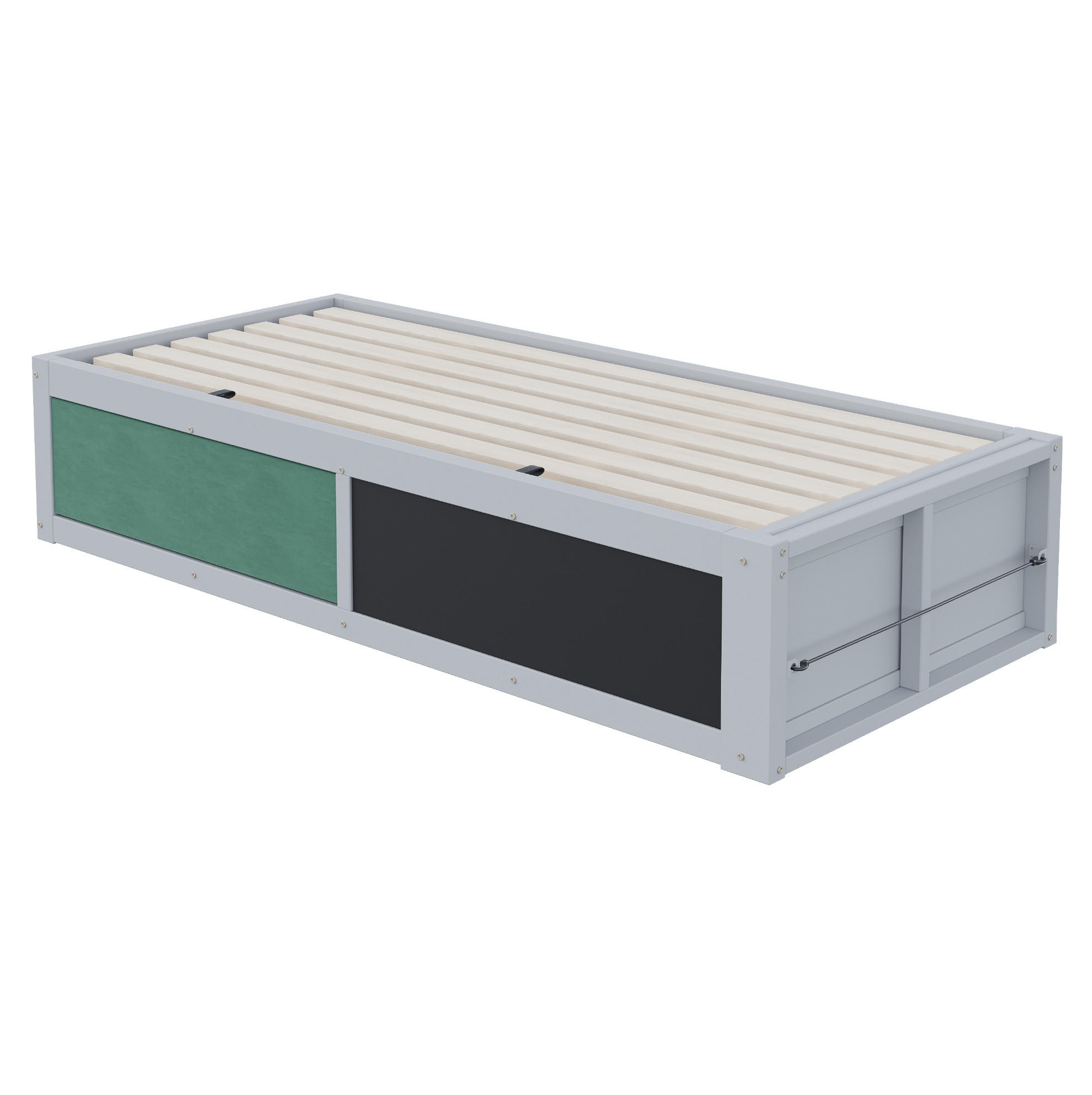 KINDEREINZELBETTEN aus Holz 90x200 cm in Grau mit hydraulischem Stauraum - Grau, Holz (90/200cm) - Modfu