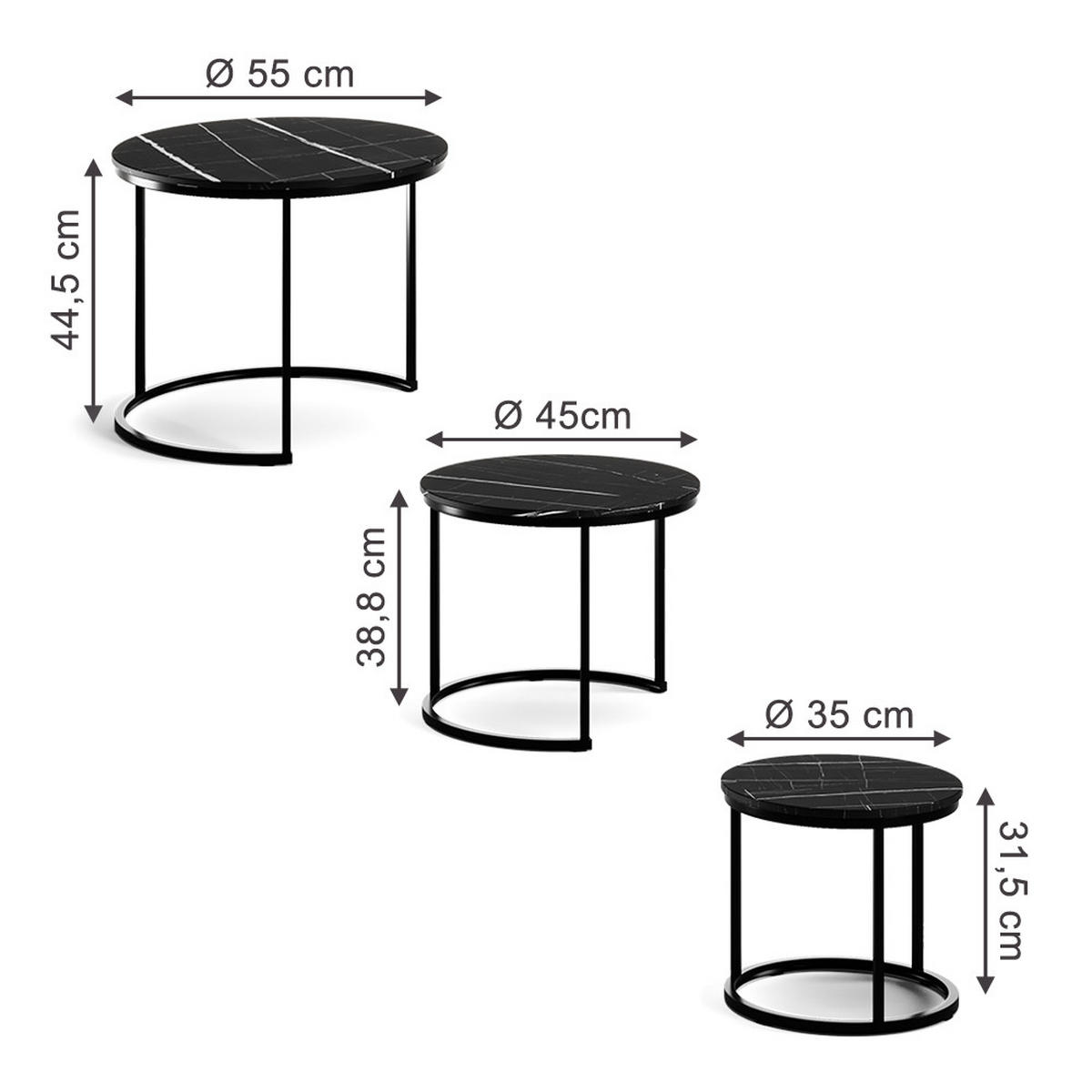 COUCHTISCH-SET Montreal Schwarzer Marmor 55 x 55 cm 3 Teile - Schwarz Hochglanz/Schwarz, Holzwerkstoff (55/55/44.5cm) - Vicco