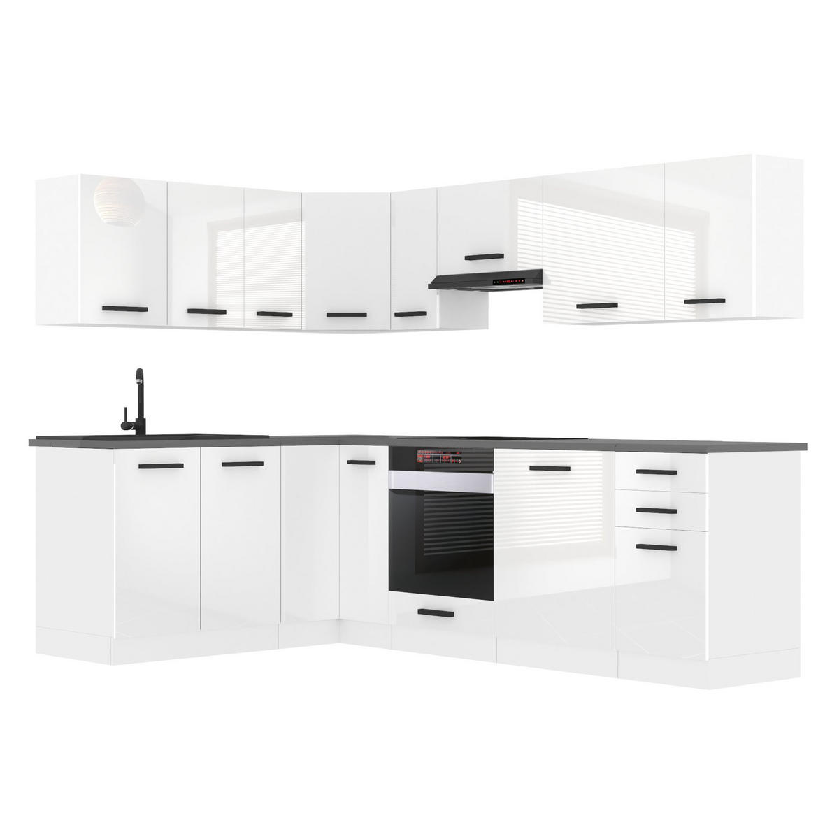 KÜCHE L-Form Janet, mit Arbeitsplatten, Weiß Hochglanz - Weiß Hochglanz, Holz (360/204/60cm) - B BELINI GROUP