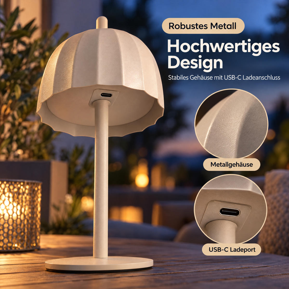 LED-TISCHLEUCHTE Umbrella schwarz 21cm Metall 2er-Set beige - Beige, Metall (10/10/21cm) - Northpoint
