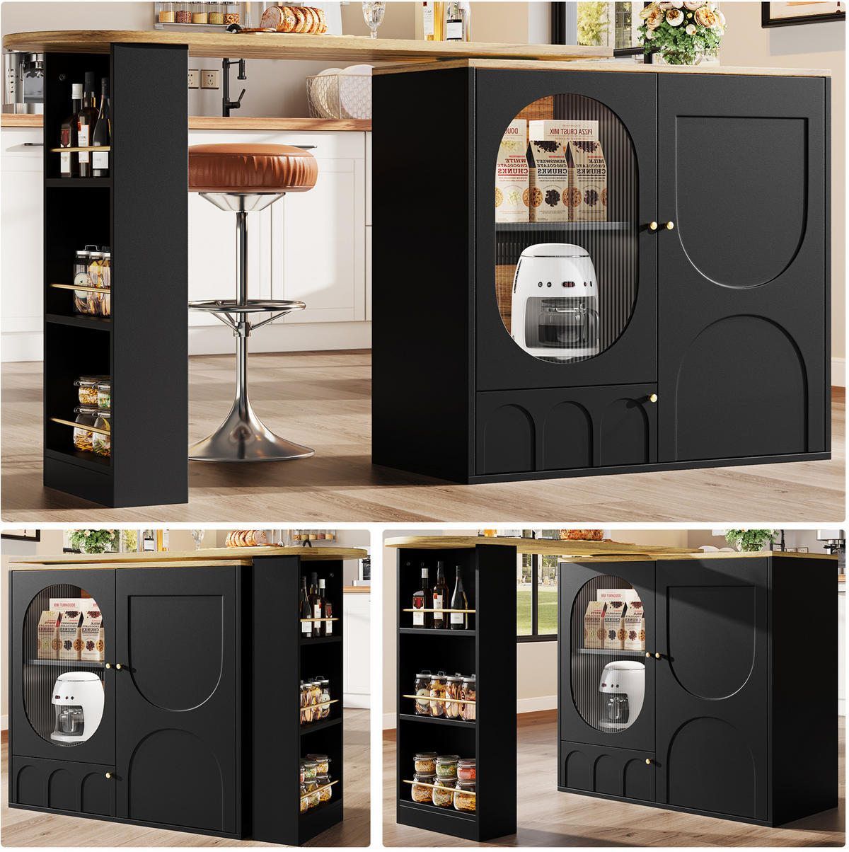 BARTISCH/KÜCHENINSEL aus MDF & Metall, 360° drehbar, 138/204/39/105 cm, Schwarz - Schwarz, Holzwerkstoff (39/105/138cm) - Redom