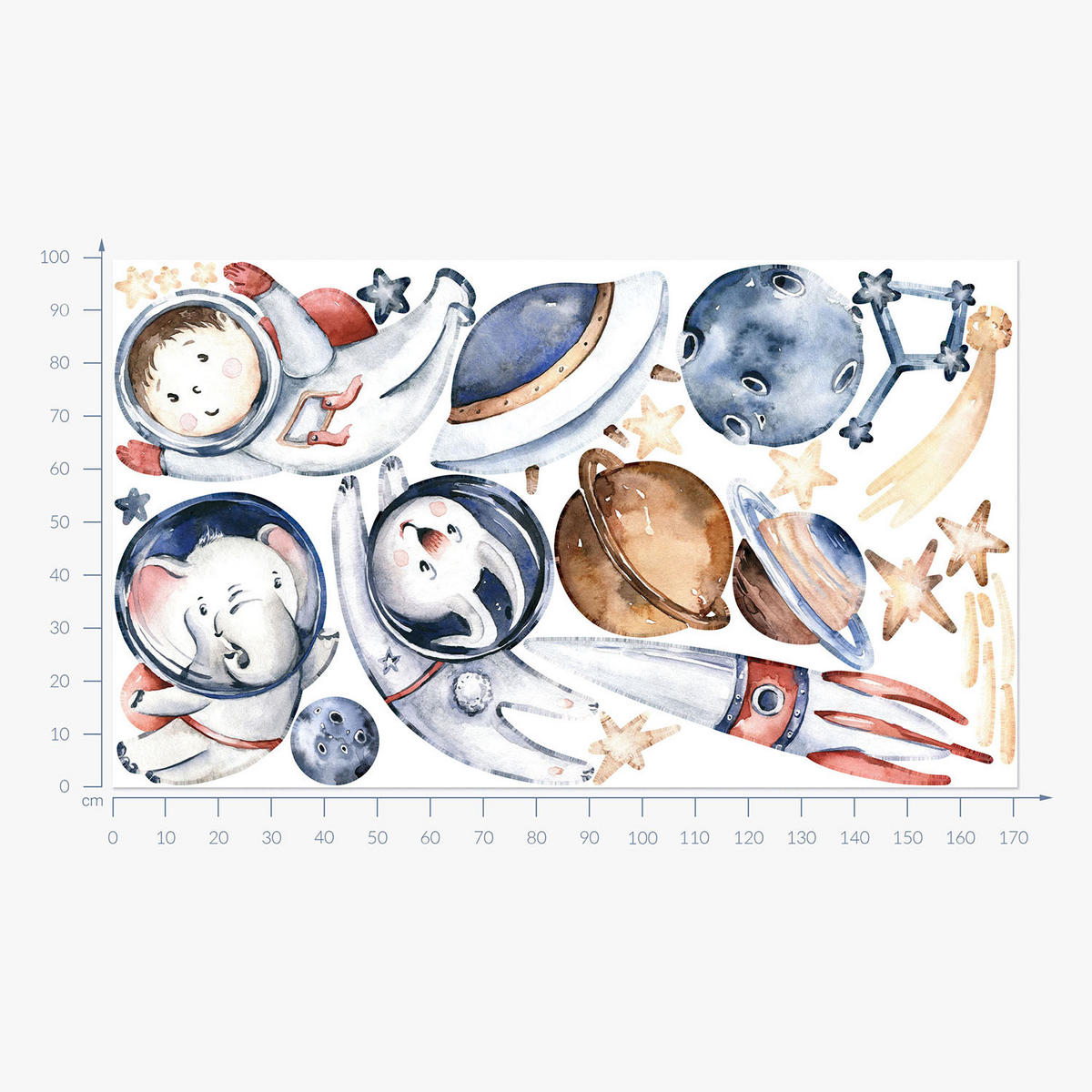 WANDAUFKLEBER 100x172cm - Kleine Astronauten - Multicolor, Kunststoff (100/172/0.1cm) - Wallfluent