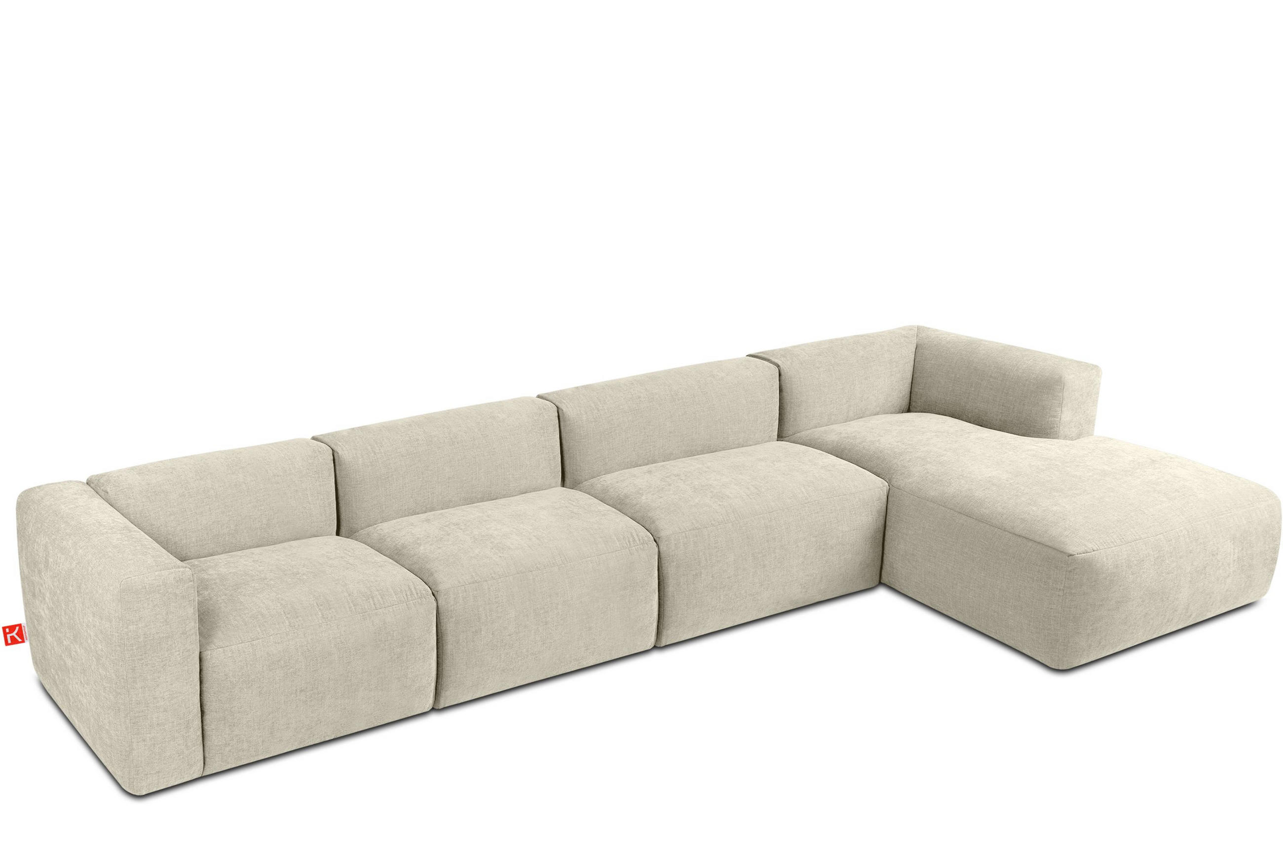 ECKMODULSOFA-RECHTS BUFFO 6-Sitzer mit extrem weicher Sitzfläche, Gewebestoff, ecru - Ecru, Textil (377/180cm) - KONSIMO®