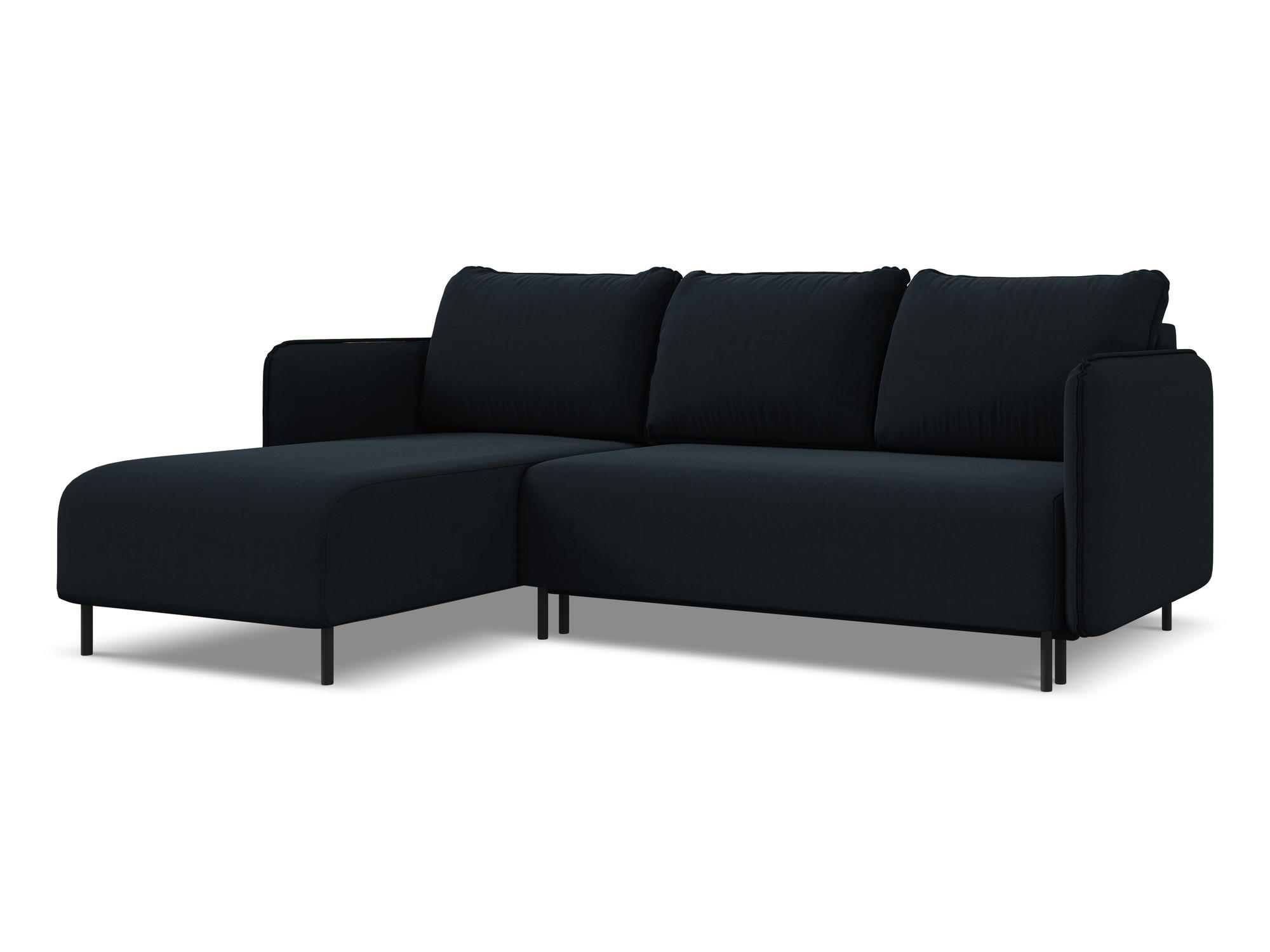 ECKSOFA mit Schlaffunktion Samt Stoff Blau - Blau/Schwarz, Holz/Textil (162/236cm) - Makamii