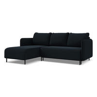 ECKSOFA mit Schlaffunktion Samt Stoff Blau - Blau/Schwarz, Holz/Textil (162/236cm) - Makamii