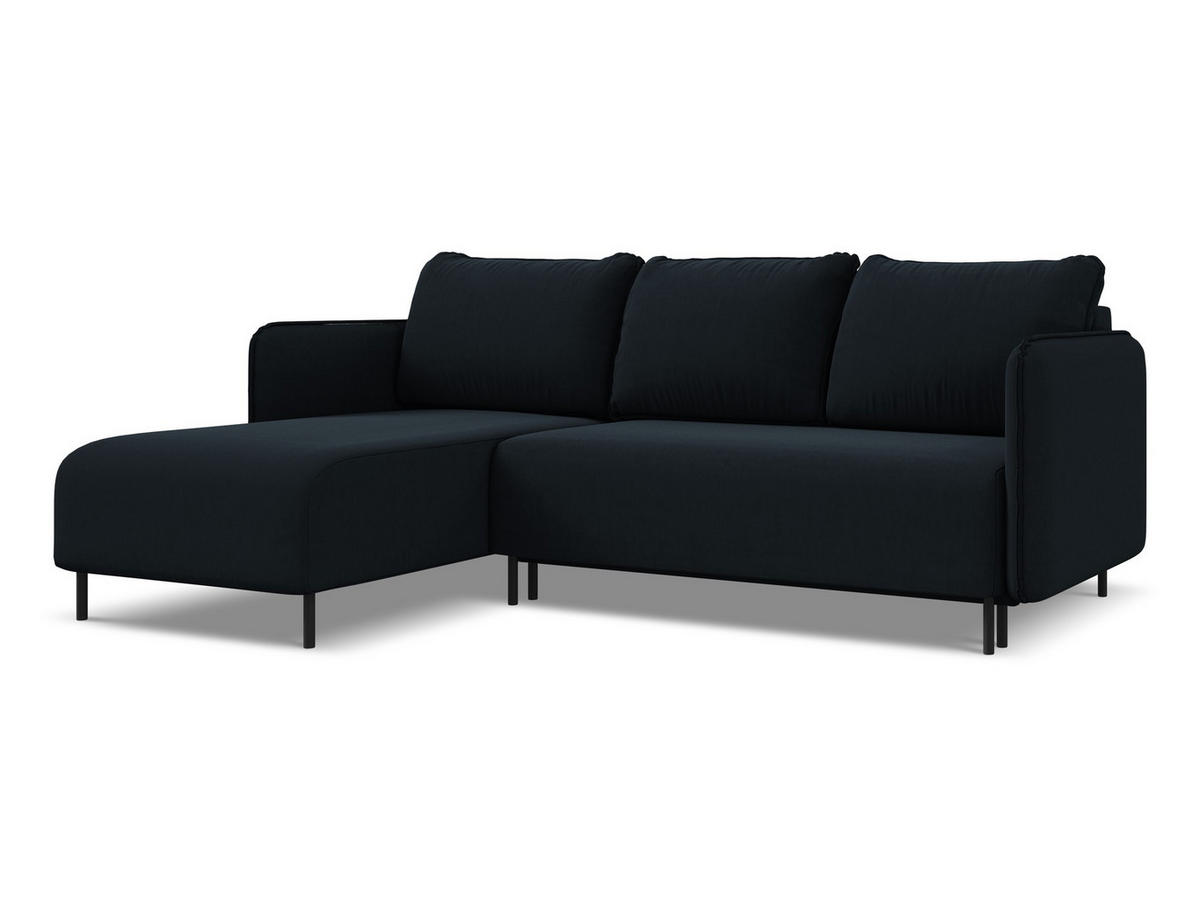 ECKSOFA mit Schlaffunktion Samt Stoff Blau - Blau/Schwarz, Holz/Textil (162/236cm) - Makamii
