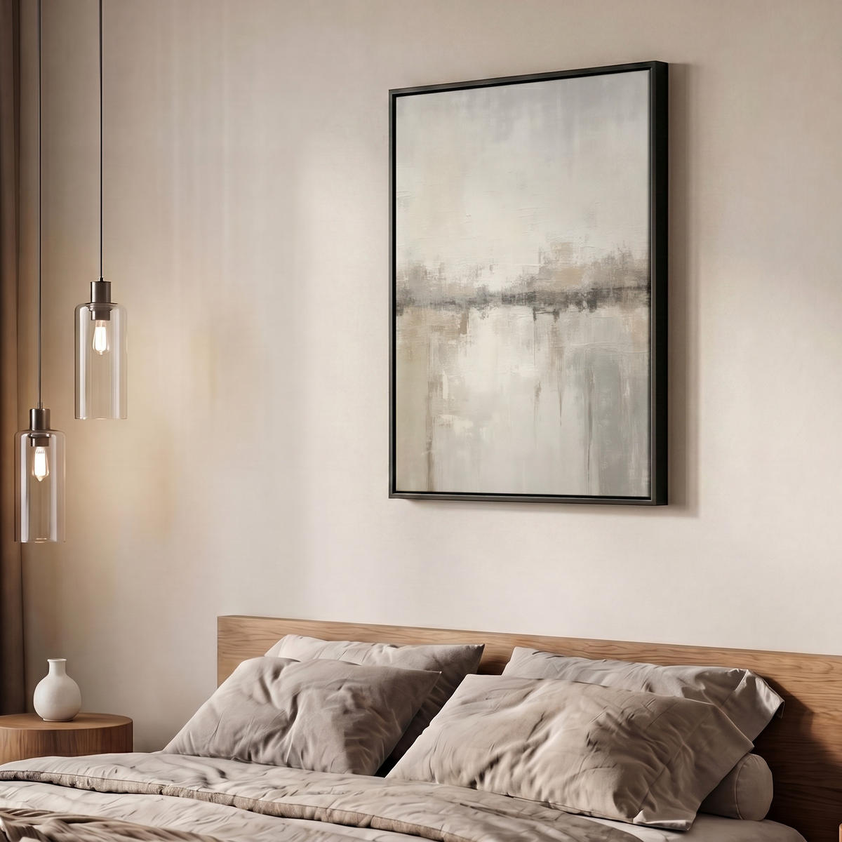 LEINWAND Bilder mit Rahmen - Moderne Kunst - Abstrakt - Beige - 50x70 - Beige, Textil (50/70cm) - MuchoWow