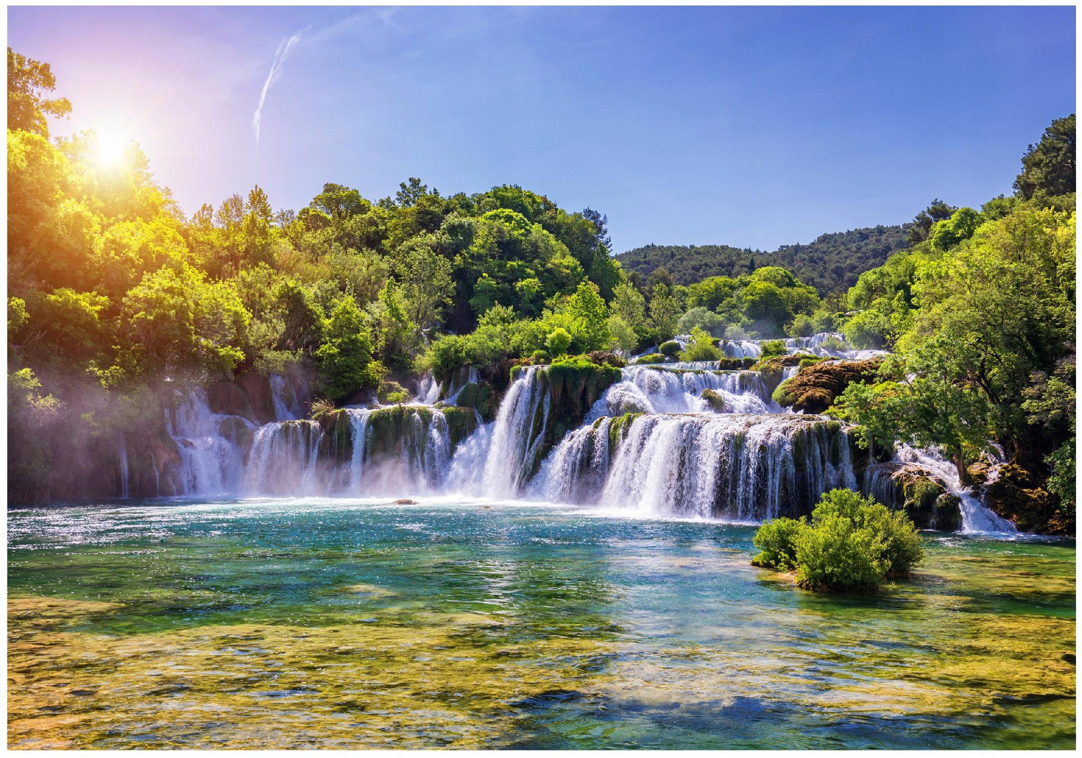 FOTOTAPETE Wasserfall 3D Natur 350x250 - Multicolor, Papier (350/250cm) - Wallarena