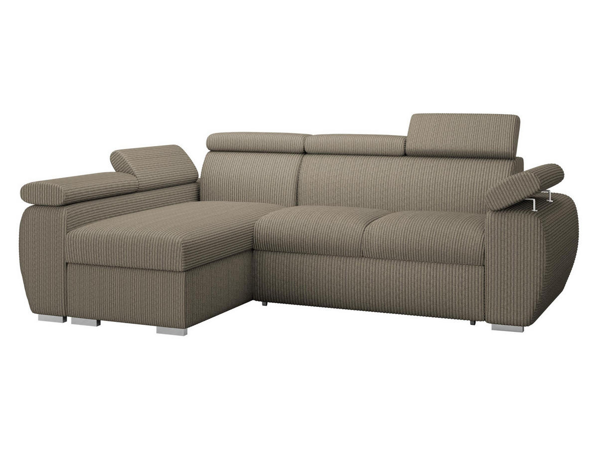 ECKSOFA Boston Mini Premium Cord 2RLC, Seite: Links LC+2R - Chromfarben/Naturfarben, Holz/Textil (255/170cm) - MIRJAN24