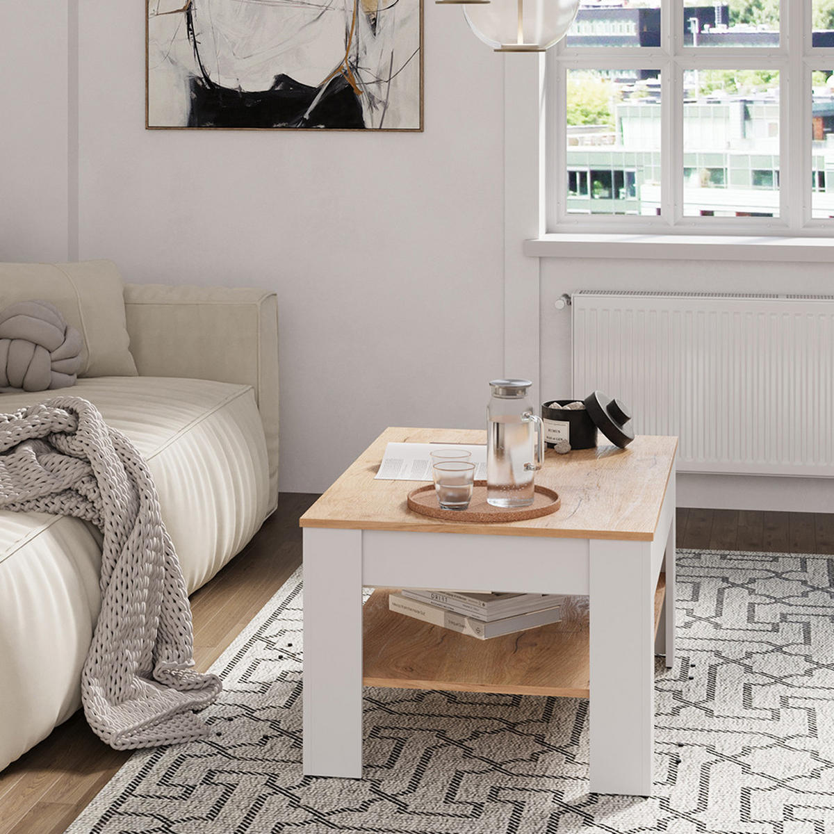 COUCHTISCH Milan Weiß/Goldkraft Eiche 92.2 x 65 cm - Honigeiche/Weiß, Holzwerkstoff (65/92.2/48cm) - Vicco