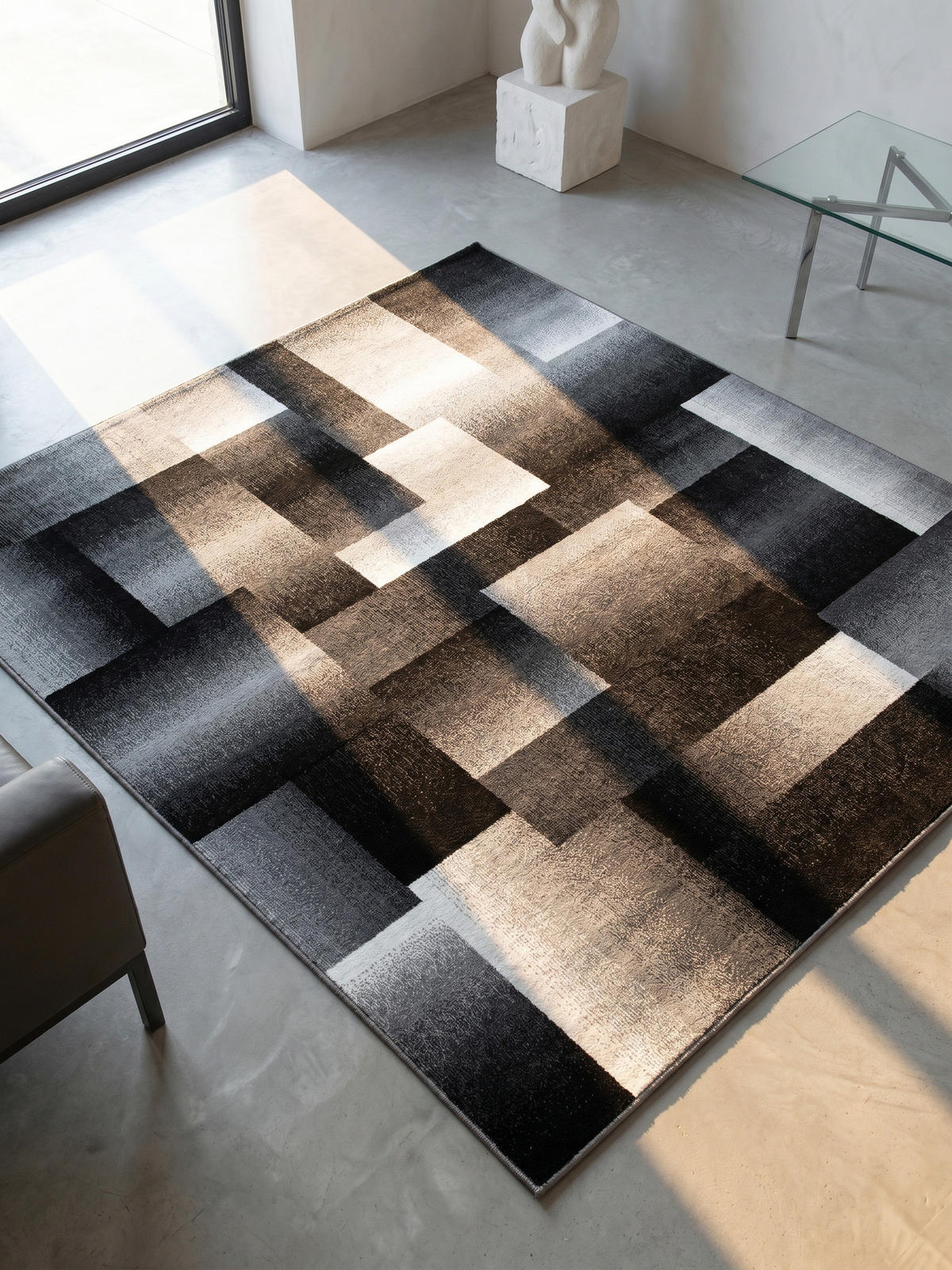 TEPPICH Schlafzimmer Abstrakt-Karo Elegant Waschbar Esszimmer Schwarz 200x290 cm – ASPEN - Schwarz, Textil (290/200cm) - KADIMA DESIGN