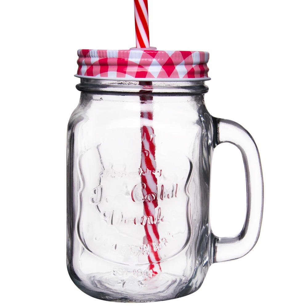 GETRÄNKEKRUG Glas mit Strohhalm bunt - Multicolor, Glas (0.45L) - Orion 